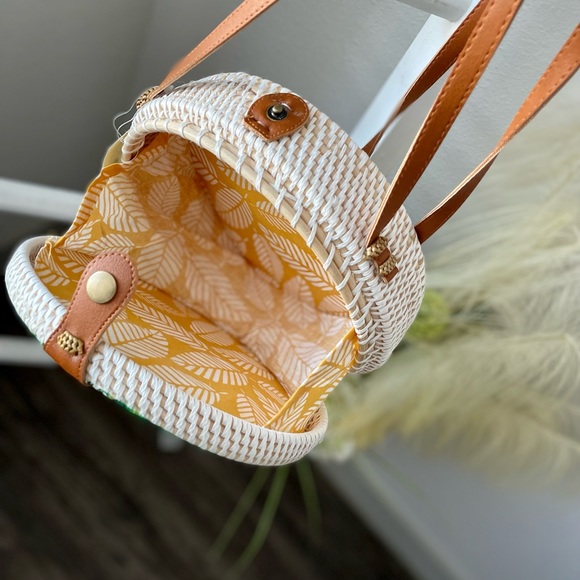Round Rattan Straw Leaf Bag Purse New - Picture 6 of 6